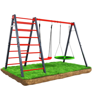 Huśtawka ogrodowa z drabinką podwójna mieszcząca bocianie gniazdo i huśtawkę KSOZ030